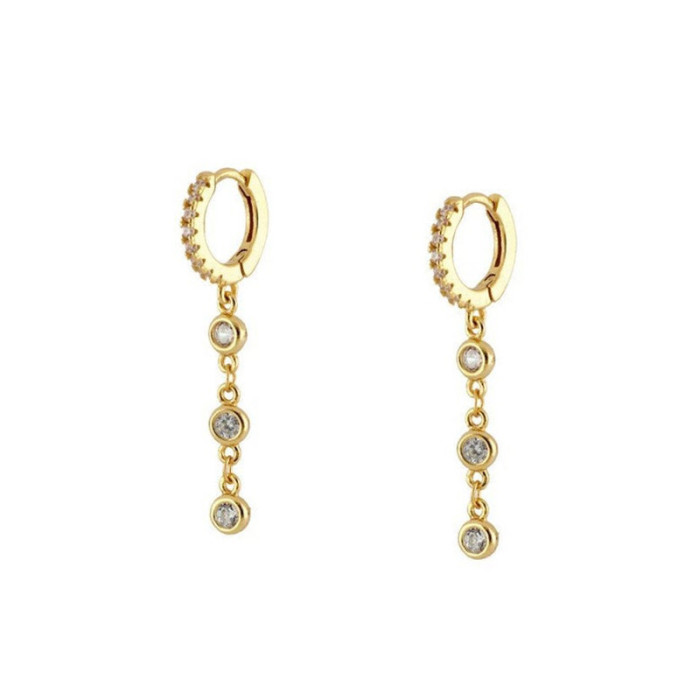S925 Sterling Silver Drop Chain Hoop Earrings European and American Cross-Border Hot Sale Diamond-Studded Personality Versatile Elegant Ear Cuffs Ear Jewelry