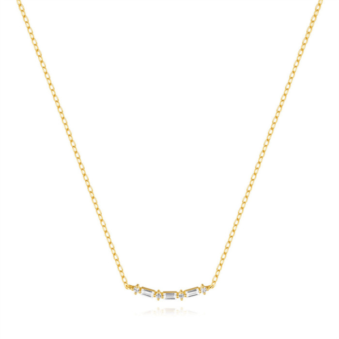 S925 Sterling Silver Single Row Square Inlaid Zircon Elegant Versatile Collarbone Chain Hot Selling INS Necklace for...