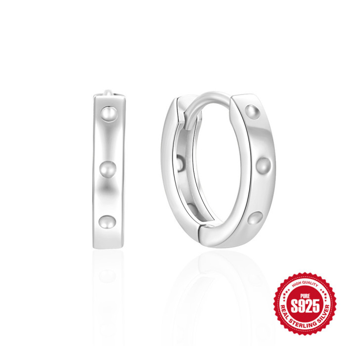 925 Sterling Silver Classic Basic Versatile Wide Stone-Studded Hoop Earrings for Women, Hot-Selling Elegant Ear Jew...