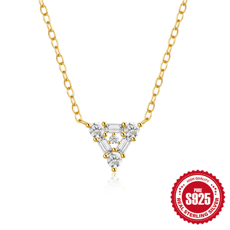 S925 Sterling Silver Personalized Triangle Inlaid Diamond Women's Collarbone Necklace European and American Hot-Selling Elegant Niche High-End Collarbone Chain