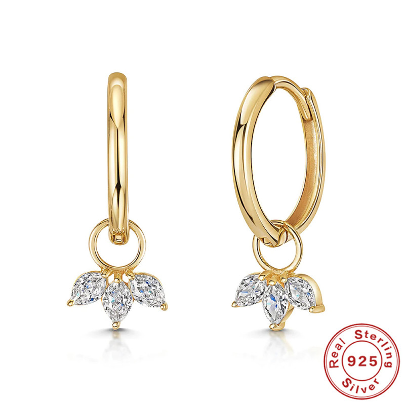 S925 Sterling Silver Petal Marquise Diamond Stud Earrings Hoop Earrings Ear Clips Earrings European and American Hot Selling Creative Elegant Personality Earrings