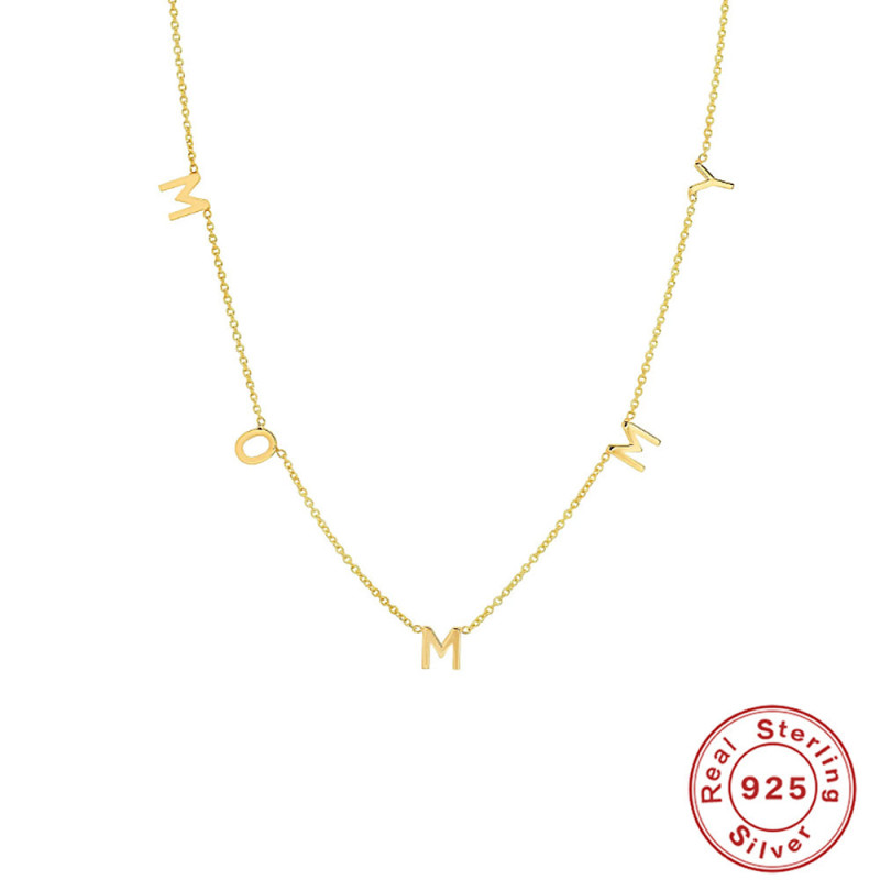 S925 Sterling Silver Minimalist Smooth Letter Collarbone Necklace Korean and Japanese Style Versatile Women's Collarbone Chain Mother's Day Gift