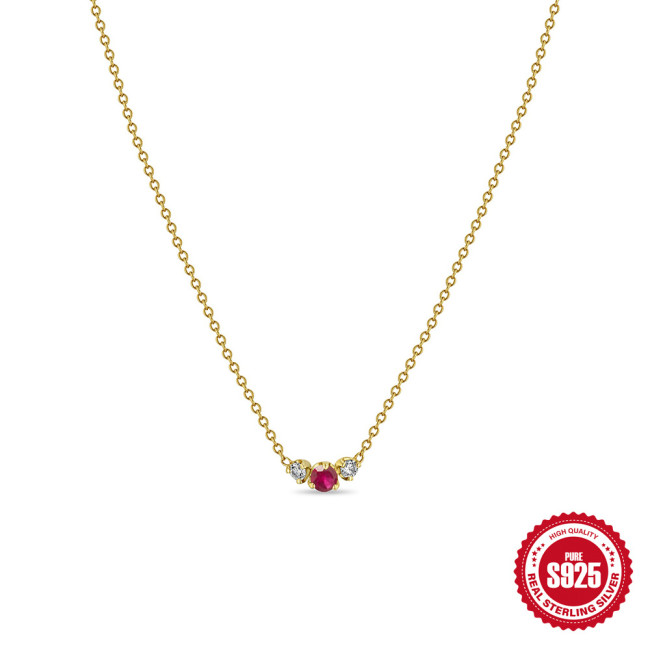 S925 Sterling Silver Necklace for Women European and American Fashion Ins Niche Ruby Collarbone Chain Versatile Inlaid Zircon Elegant Choker