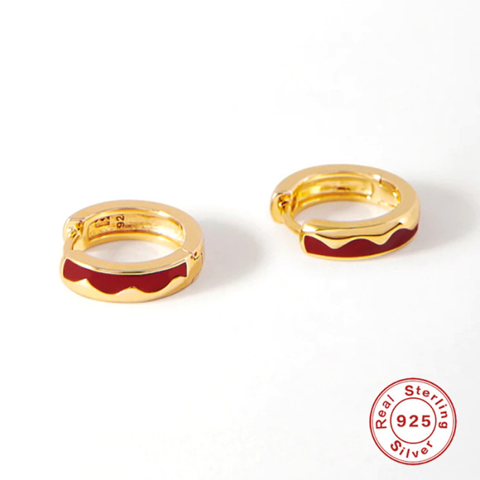 S925 Sterling Silver INS Style Wave Oil Drop Imitation Enamel Hoop Earrings Ear Clips Earrings Hot Selling Creative E...
