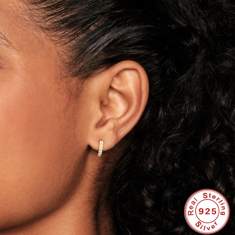 S925 Sterling Silver Personality Stud Diamond Pearl Hoop Earrings for Women European and American Hot Sale Trendy Punk Style Earrings