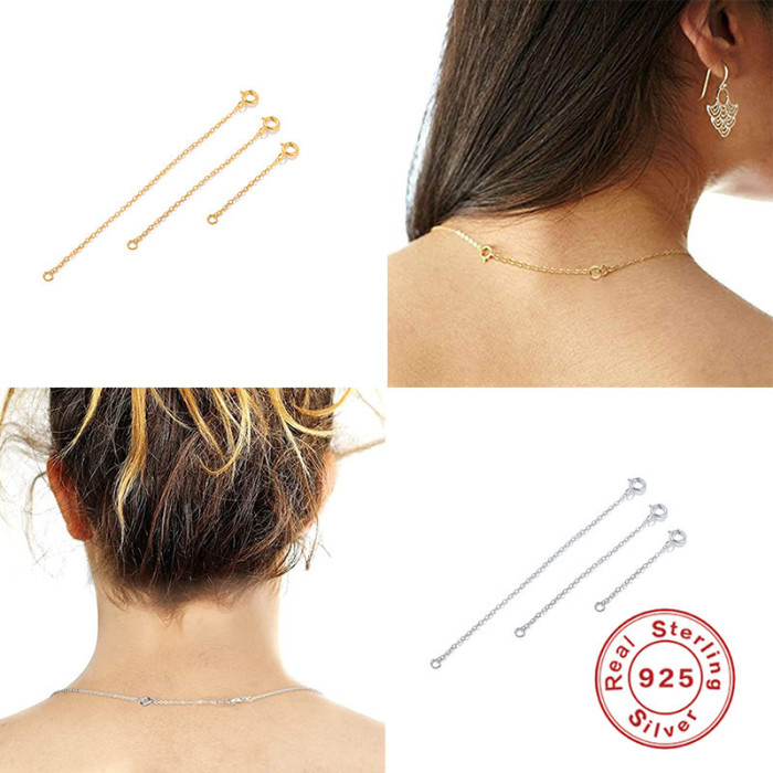 S925 Sterling Silver Bracelet Necklace Extension Chain 1 Inch 2 Inch 3 Inch Set of 3 Decorative Accessories