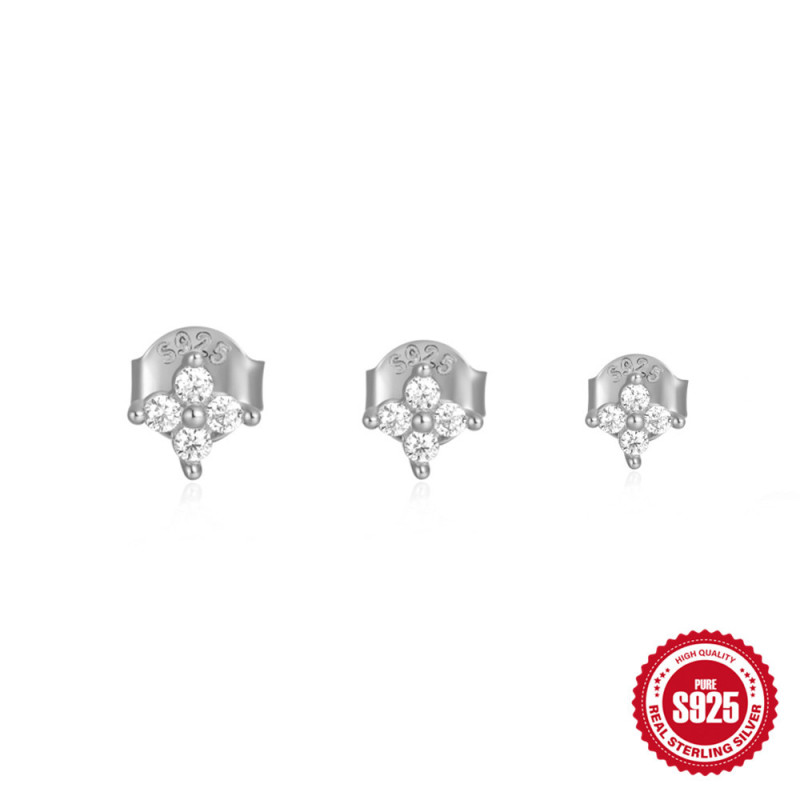 S925 Sterling Silver Small Flower Stud Earrings Cross-Border Fashion Hot-Selling Simple Versatile Ins Style Sterling Silver Earring Set