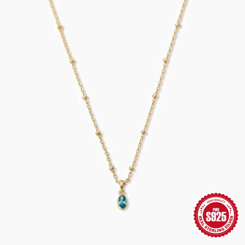 S925 Sterling Silver Gemstone Inlaid Diamond Women's Collarbone Necklace European and American Fashion Simple Ins Style Elegant Collarbone Chain Jewelry