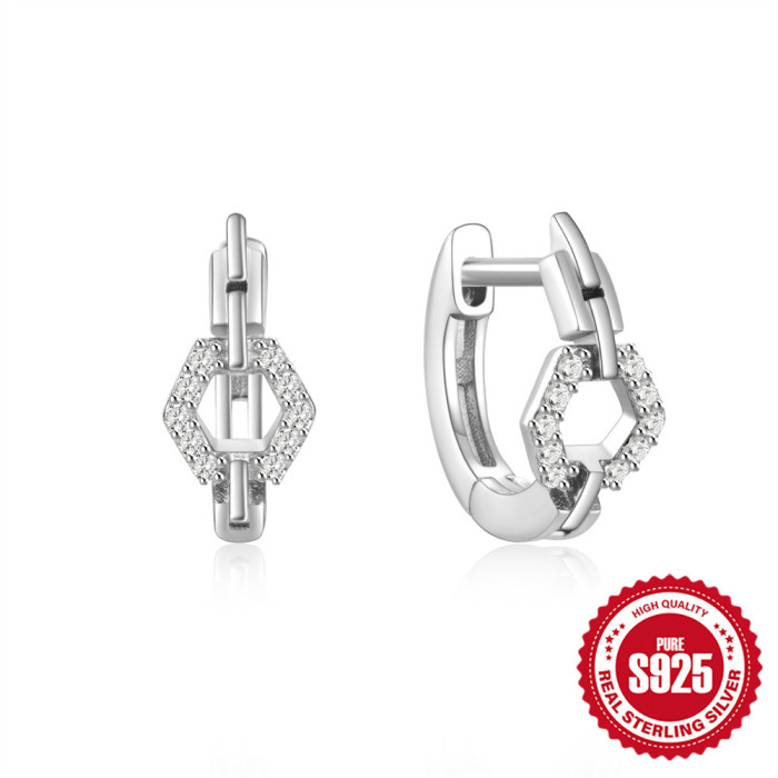 New 925 Sterling Silver Stone-Encrusted Chain Earrings Hoop Earrings Style Personality Design Fashionable Versatile...