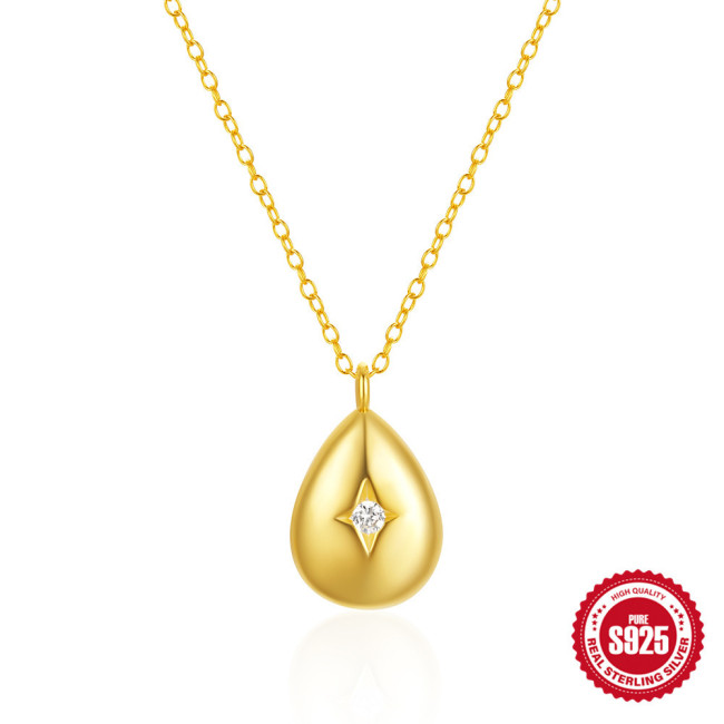 New 925 Sterling Silver Ins Style Water Drop Diamond-Encrusted Women's Collarbone Necklace European and American Hot-Selling Elegant High-End Collarbone Chain
