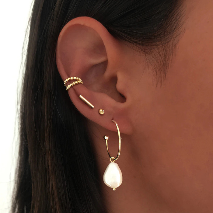 S925 Sterling Silver Personality Round Bead Threaded Double Point Earrings Ear Clips Korean Style Internet Celebrity...
