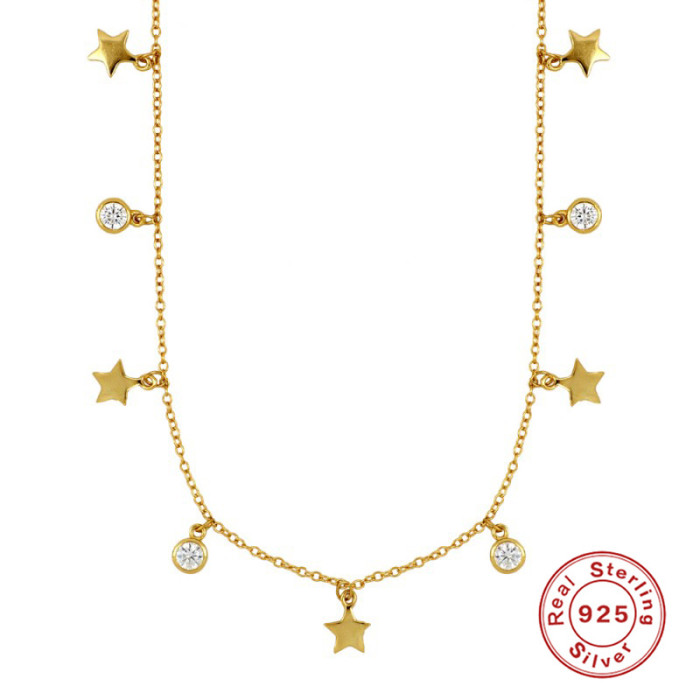 S925 Sterling Silver Star Single Diamond Layered Collarbone Chain Korean Fashion Design INS Light Luxury High-end Necklace