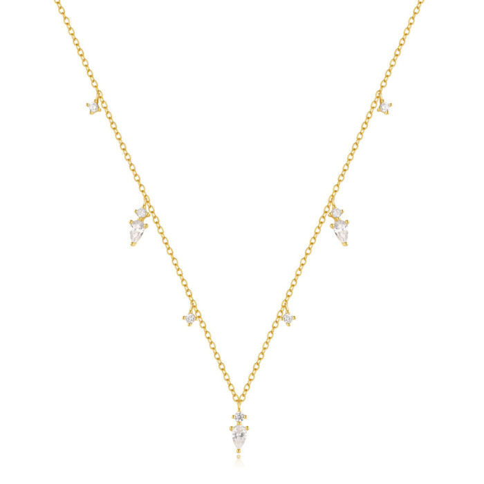 New 925 Sterling Silver Water Drop Diamond-Studded Layered Collarbone Necklace European and American Hot-Selling Light Luxury High-End Versatile Necklace for Women