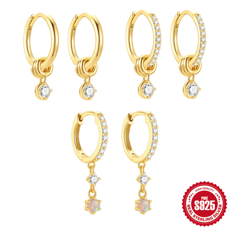 S925 Sterling Silver Classic Super Sparkling Diamond-Studded Opal Hoop Earrings Ear Clips Earrings European and American Hot Selling Ins Cold Style Ear Jewelry