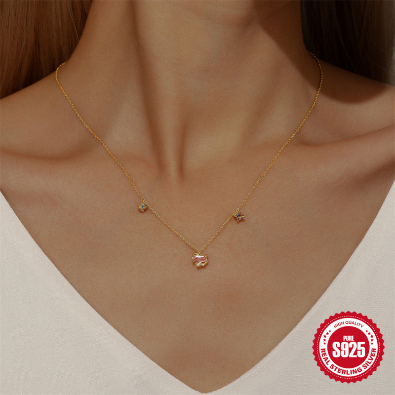 S925 Sterling Silver INS Style Candy Starry Sky Series Colorful Diamond Collarbone Necklace Cross-Border Hot Sale INS French Style Necklace for Women