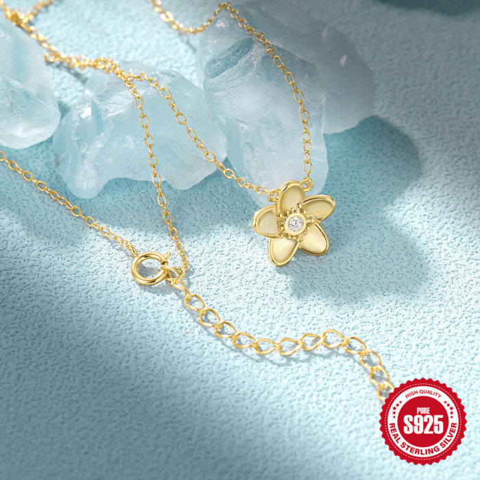 New 925 Sterling Silver Necklace Flower Inlaid Diamond Collarbone Chain Internet Celebrity Hot Sale Sweet Cute Small Flower Women Series Necklace