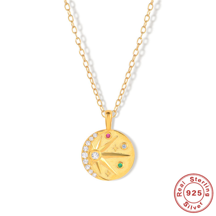 S925 Sterling Silver INS Geometric Star Moon Colorful Collarbone Necklace Hot Selling Creative Trendy Minimalist Styl...