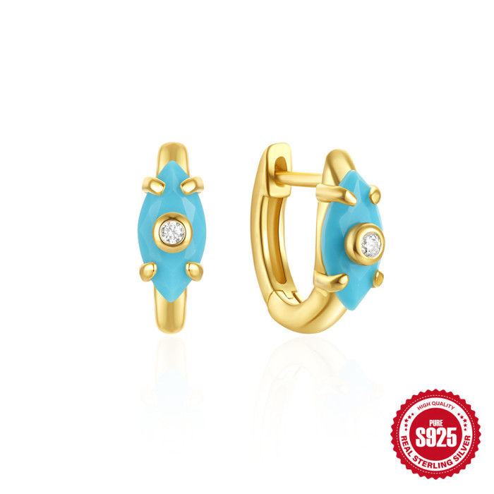 New 925 Sterling Silver Turquoise Inlaid Diamond Versatile Hoop Earrings Ear Clips Ear Jewelry Hot Selling Elegant De...