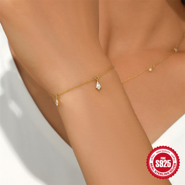 New 925 Sterling Silver Kite Stone Stone-Inlaid Layered Necklace Bracelet Earrings Set Hot Selling Versatile Jewelr...