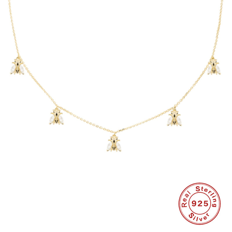 S925 Sterling Silver Fun Little Bee Tassel Pendant Collarbone Chain Necklace European and American Cross-Border Hot-Selling Creative Fashion Jewelry