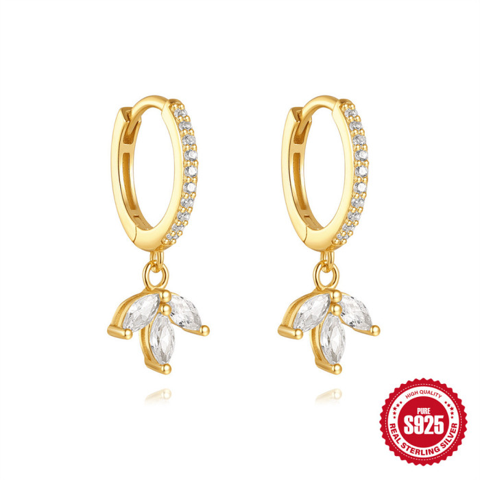 S925 Sterling Silver Dagger Flower Zircon Earrings Ear Hooks Ear Clips Ear Hoops Earrings for Women European and American Hot Selling Geometric High-end Ear Jewelry