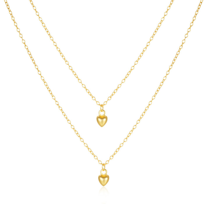 S925 Sterling Silver Double Layer Stacked Heart Necklace for Women Daily Wear Korean Style Internet Celebrity Niche Design Clavicle Chain