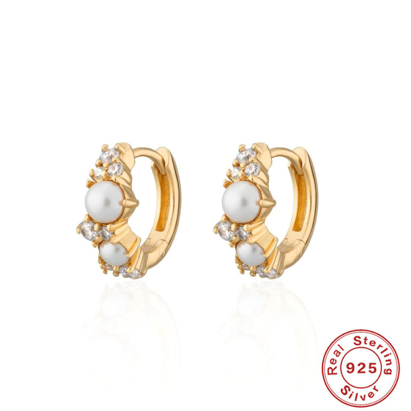 New S925 Sterling Silver INS Pearl Zircon Earrings Hoop Fashion Versatile Earrings for Women