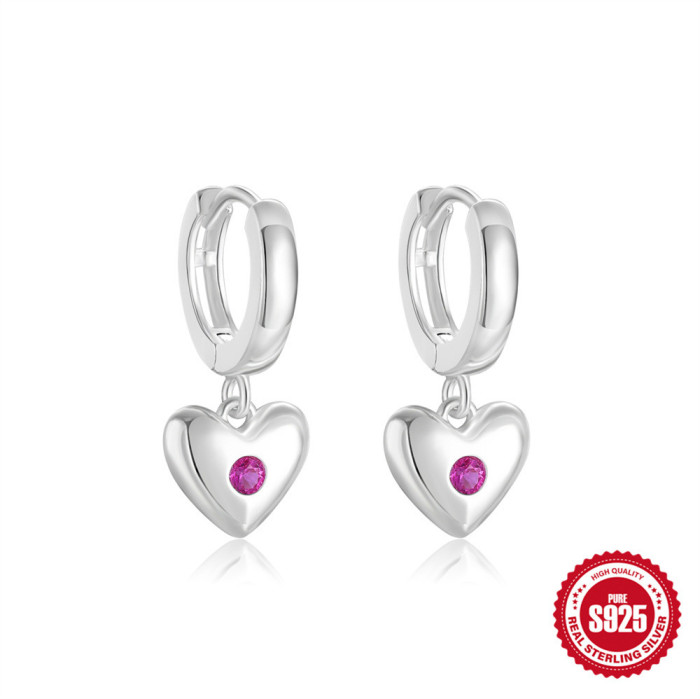 S925 Sterling Silver Heart Small Turtle Single Row Inlaid Diamond Hoop Earrings French Style Turquoise Elegant Versat...