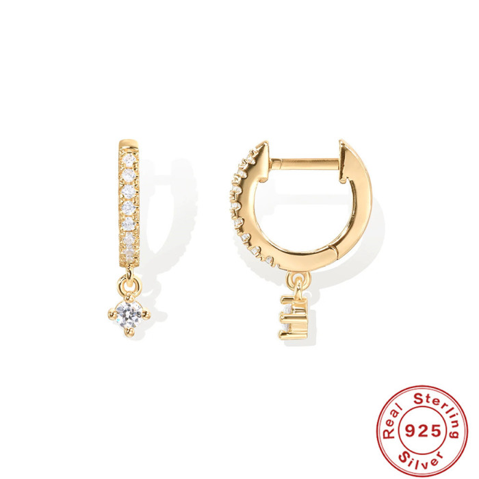 S925 Sterling Silver Personality Stud Diamond Pearl Hoop Earrings for Women European and American Hot Sale Trendy Punk Style Earrings