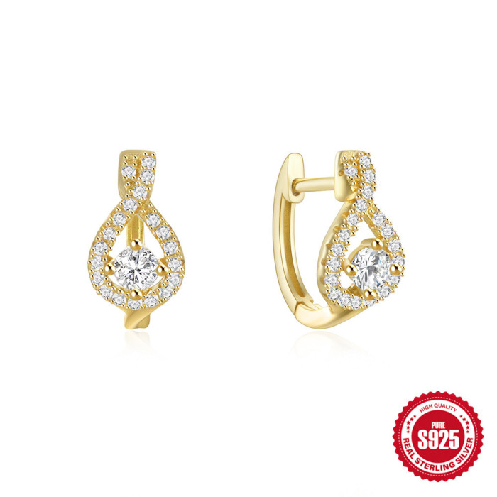 New 925 Sterling Silver 8-Shaped Stone-Studded Eternal Temperament Hoop Earrings, Hot-Selling INS Creative Style Ea...