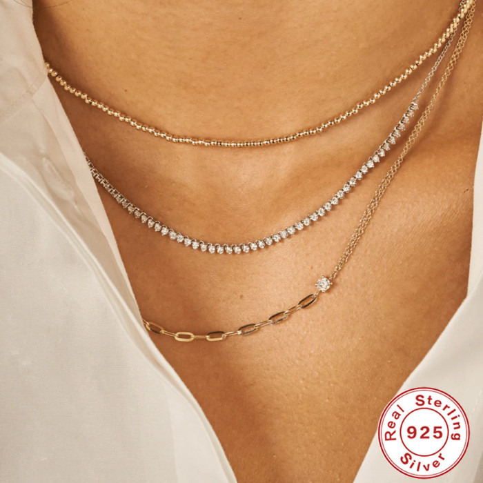 S925 Sterling Silver New Four-Claw Inlaid Diamond Irregular Collarbone Necklace European and American Hot-Selling Creative Paperclip INS Necklace