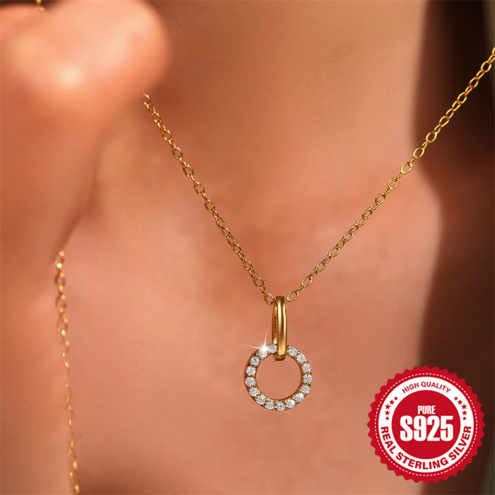 S925 Sterling Silver Light Luxury Interlocking Micro Inlaid Zirconia Clavicle Chain European and American Hot Selling New Round Personality Necklace for Women