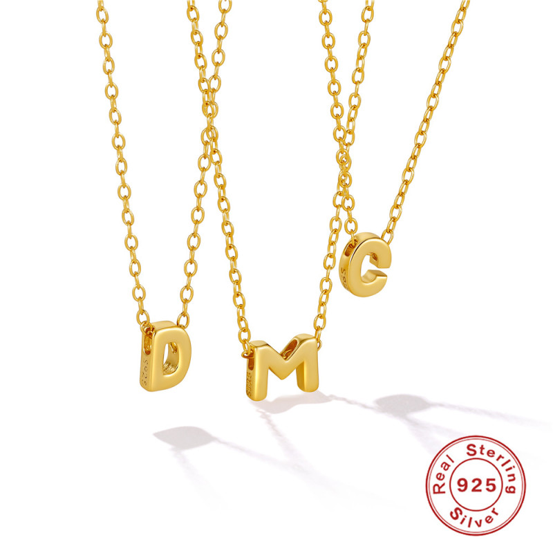 925 Sterling Silver Smooth Surface 26 English Letters Pendant Necklace European and American Cross-Border Bestselling INS Light Luxury Hot-Selling Collarbone Chain
