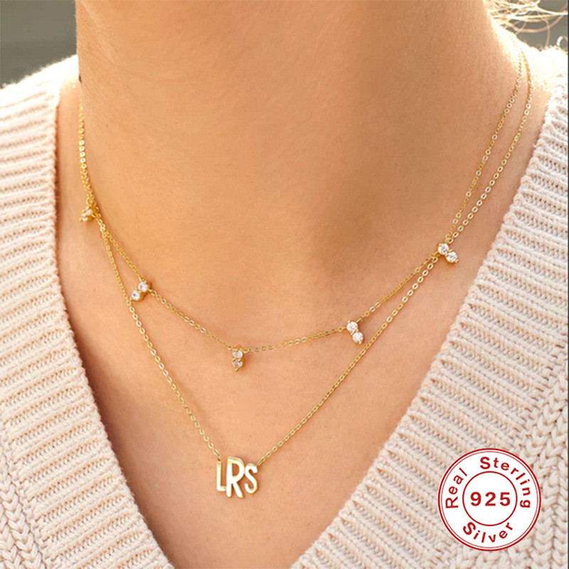 S925 Sterling Silver Exquisite Diamond-Studded Layered Collarbone Necklace Korean Style Elegant Internet Celebrity Same Style Niche Design Collarbone Chain