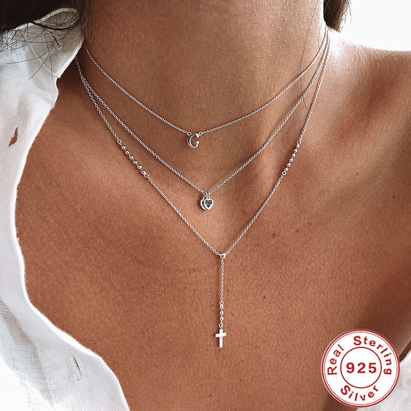 S925 Sterling Silver Y-shaped Bead Chain Cross Pendant Necklace European and American Fashion Simple Ins Style Women's Collarbone Necklace