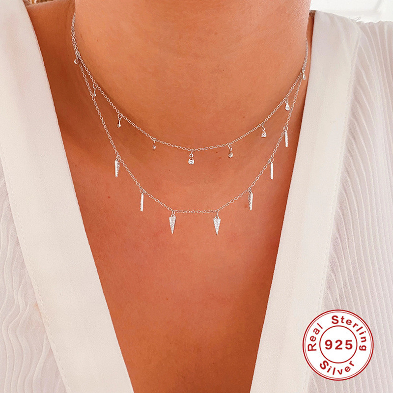 S925 Sterling Silver Mini Water Drop Diamond-Studded Layered Collarbone Chain European and American Cross-Border Hot-Selling INS Trendy Necklace Jewelry