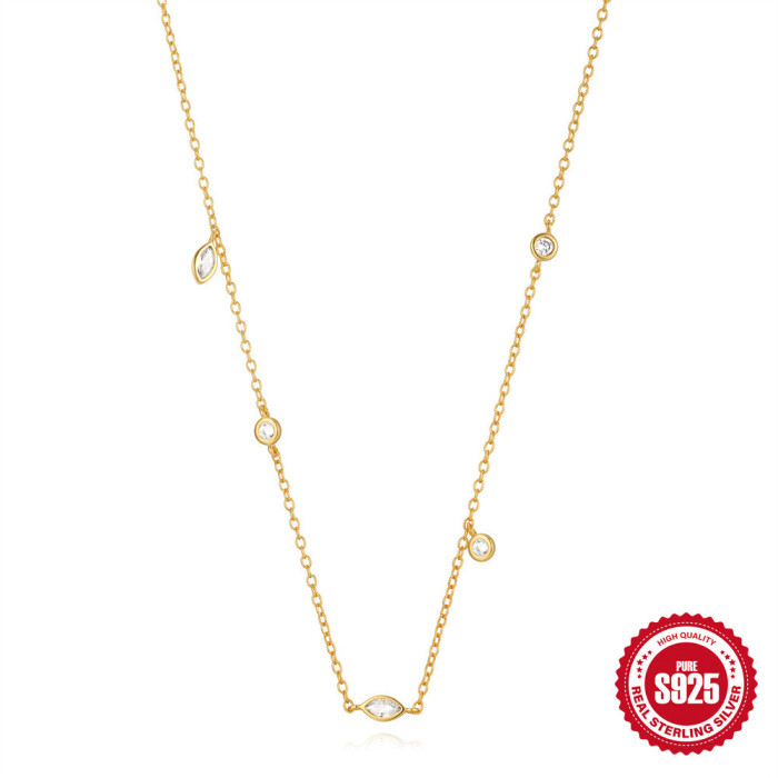 S925 Sterling Silver Creative Horse Eye Fashion Niche Necklace for Women Layered Wear Gold-Plated Collarbone Chain High-End Zircon Necklace