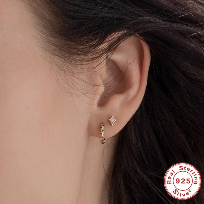 New S925 Sterling Silver Classic Colorful Inlaid Diamond Hoop Earrings Ear Clips Earrings European and American Hot-Selling Trendy Minimalist Style Earrings for Women