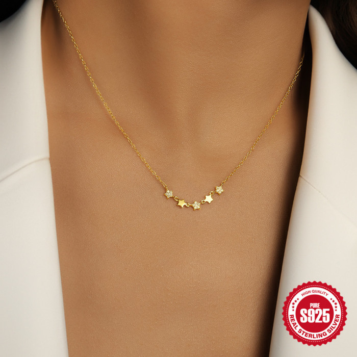 S925 Sterling Silver Starry Sky Pendant Collarbone Chain European and American Hot Selling Light Luxury Unique Niche Design Necklace for Women