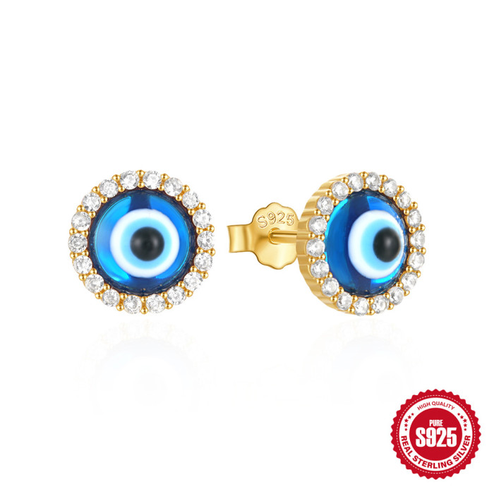 S925 Sterling Silver Classic Evil Eye Earrings Necklace Set Accessories European and American Hot-Selling Earrings Versatile Collarbone Chain for Women