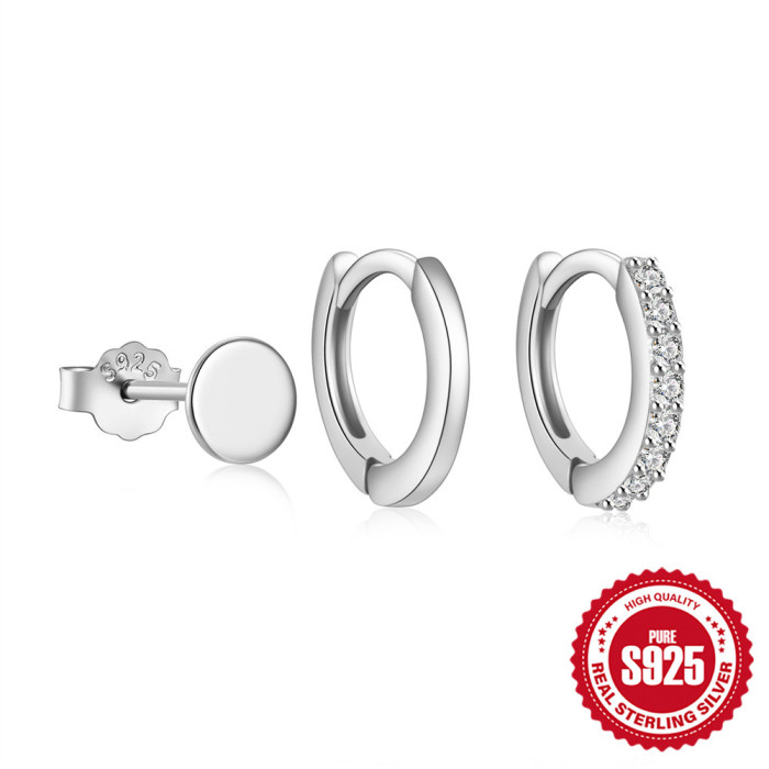925 Sterling Silver Minimalist Smooth Round Hoop Earrings Single Row Zircon Set Earrings Studs Ear Clips Hot Selling...