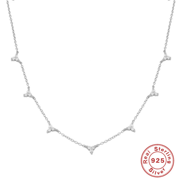 S925 Sterling Silver INS Mini Three-Diamond Layered Collarbone Chain Necklace Korean and Japanese Style Elegant Personality Light Luxury Collarbone Necklace