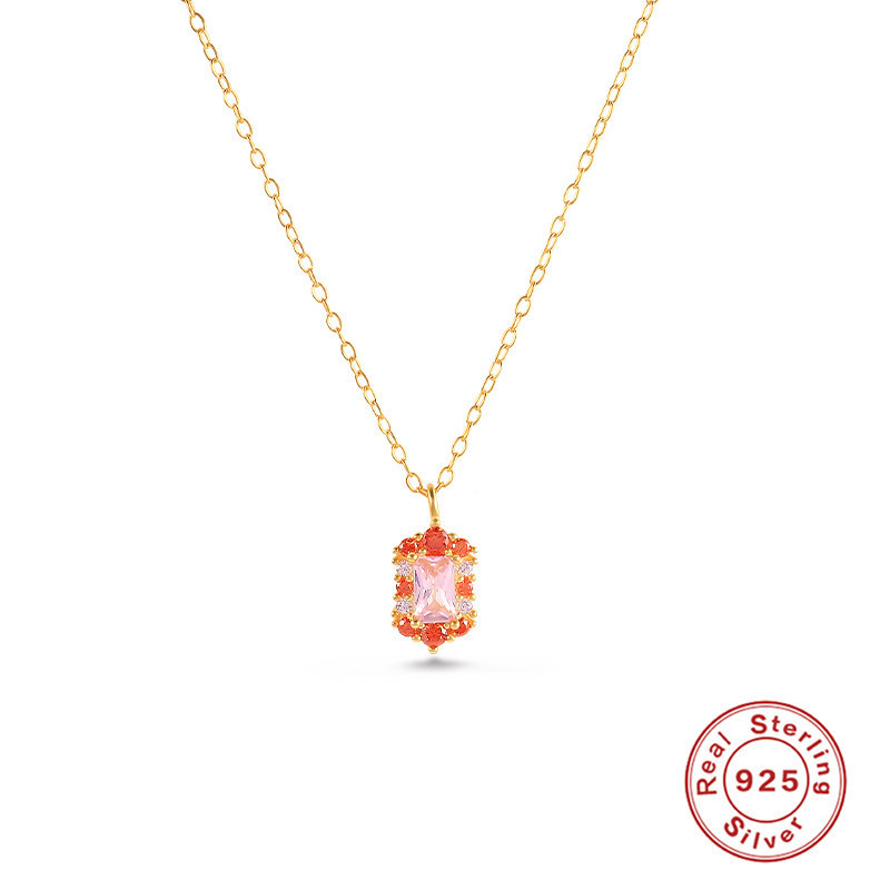 S925 Sterling Silver Colorful Inlaid Diamond Collarbone Necklace Internet Celebrity Street Style Trendy Personality K Gold Plated Light Luxury Necklace Accessories for Women
