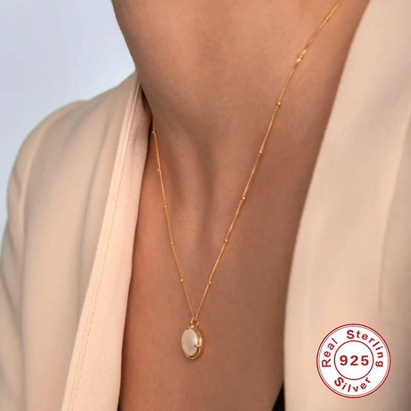 S925 Sterling Silver Fashion Trend Pearl Necklace Korean Version French Style Design Imitation Pearl Collarbone Necklace Women's Accessories