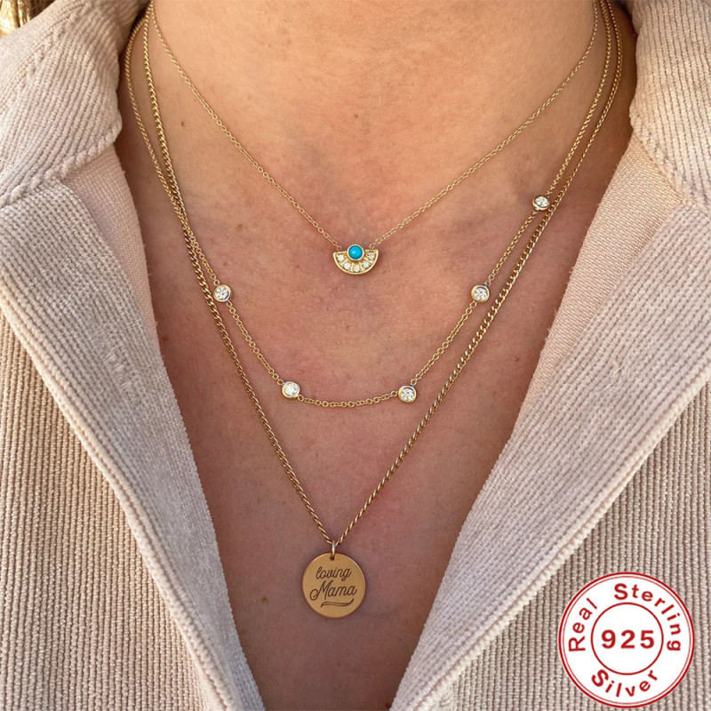 S925 Sterling Silver INS Style Turquoise Diamond Fan-shaped Versatile Necklace European and American Hot-selling French Style Light Luxury Collarbone Chain