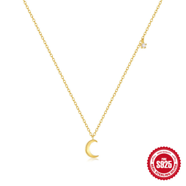 S925 Sterling Silver Inlaid Diamond Moon Creative Layered Collarbone Chain Amazon Bestseller Classic Elegant High-end Versatile Necklace