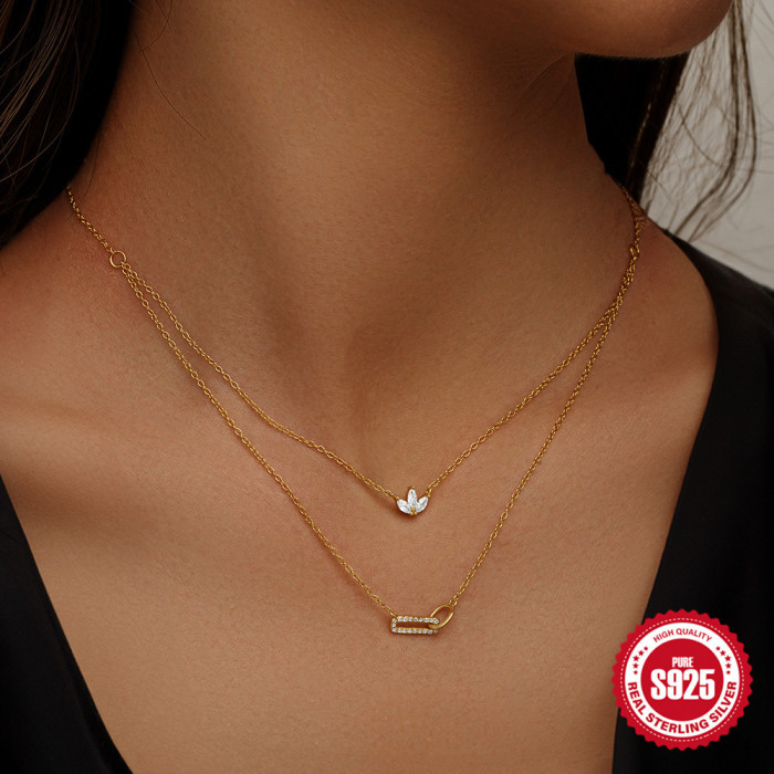 S925 Sterling Silver Personalized Double Ring Horse Eye Twin Necklace Best Seller in Europe and America Ins Cold Style Diamond Temperament Clavicle Chain