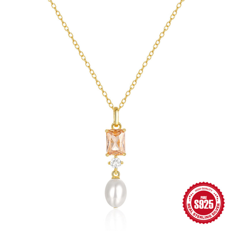 S925 Sterling Silver Luxurious Ultra Sparkling Diamond-Studded Pearl Pendant Women's Collarbone Necklace European and American French Style High-End Necklace