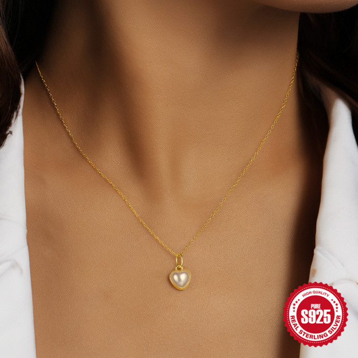 S925 Sterling Silver Pearl Necklace Heart Pendant Neck Jewelry European and American Hot Selling French Style Elegant High-end Clavicle Chain