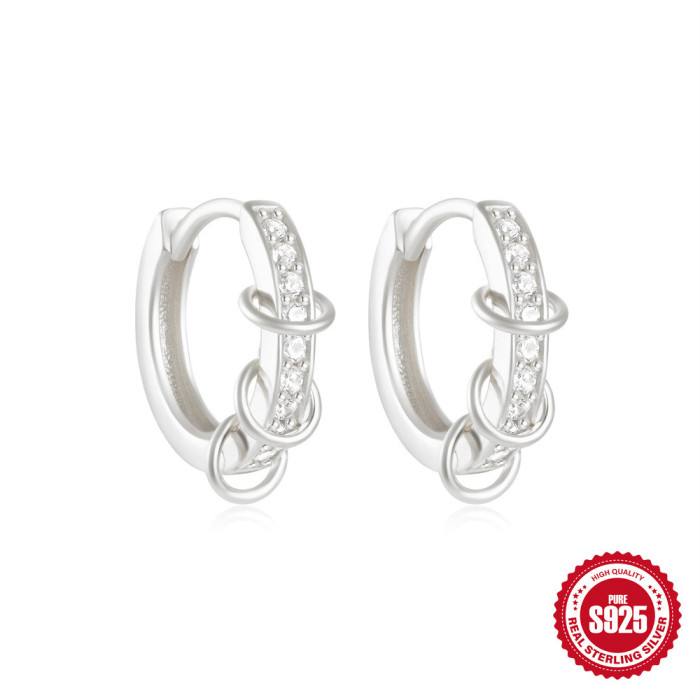 New S925 Sterling Silver Classic Stone-Studded Small Round Geometric Hoop Earrings Hot-Selling Creative Ear Jewelry